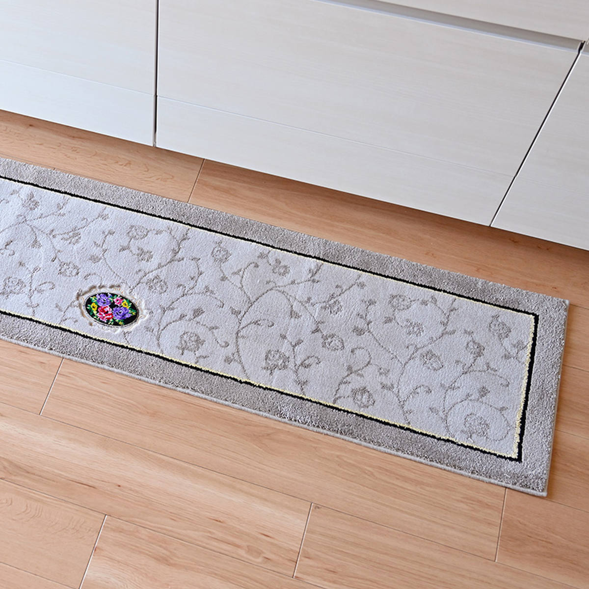 キッチンマット シェニールロゼ 45x180cm 日本製 洗濯可 ( 45cm 180cm 洗える すべり止め加工 高級感 ローズ 薔薇 キッチン マット 台所マット キッチンラグ おしゃれ ウィルトン織り マルチマット ) 【ベージュ】 ベージュ