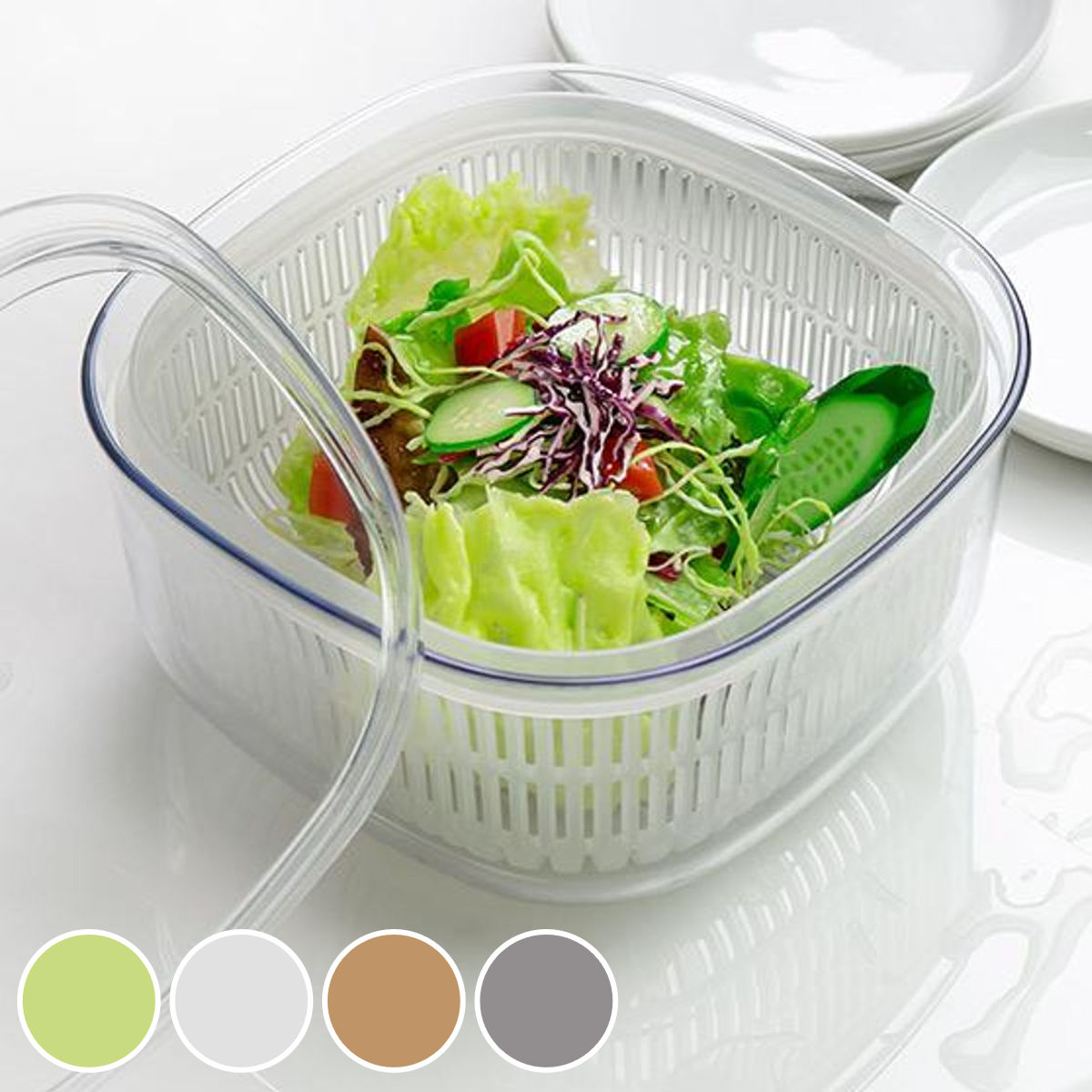 保存容器 ザル ボウル フタ付き あらう Vegimage （ プラスチック 野菜保存容器 野菜用保存容器 ざる付き 蓋付き 日本製 ベジマジ 野菜用保存かご 野菜 保存 ベジタブル 水切り サラダボウル 冷蔵庫 日本野菜ソムリエ協会監修 ） 【グリーン】