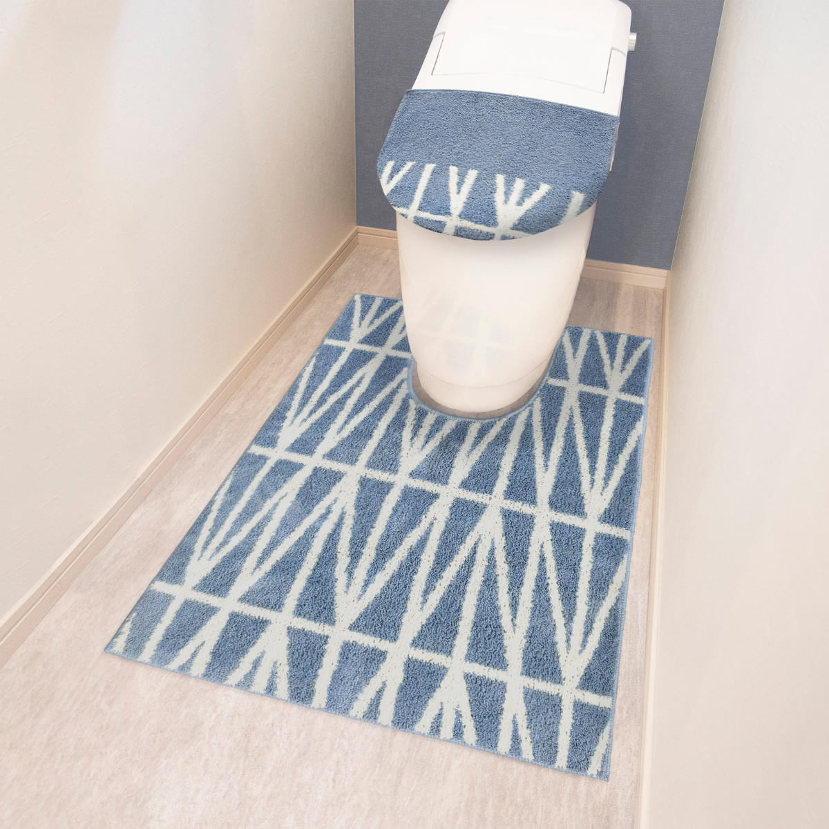 トイレマット ロング 耳長 105×70cm ナチュラル ( トイレ マット 滑り止め 足元マット ラグ トイレグッズ トイレタリー すべり止め 北欧 ) 【ブルー】 ブルー