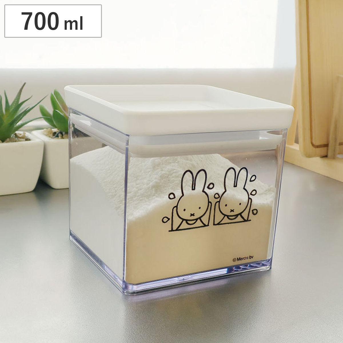 保存容器 miffy パッキン付き キャニスター S （ ミッフィー 密閉 プラスチック 密閉保存容器 密閉容器 調味料入れ 角型 700ml 調味料容器 食品保存 プラスチック容器 小物入れ 透明 クリア スタッキング 積み重ね キャラクター ）