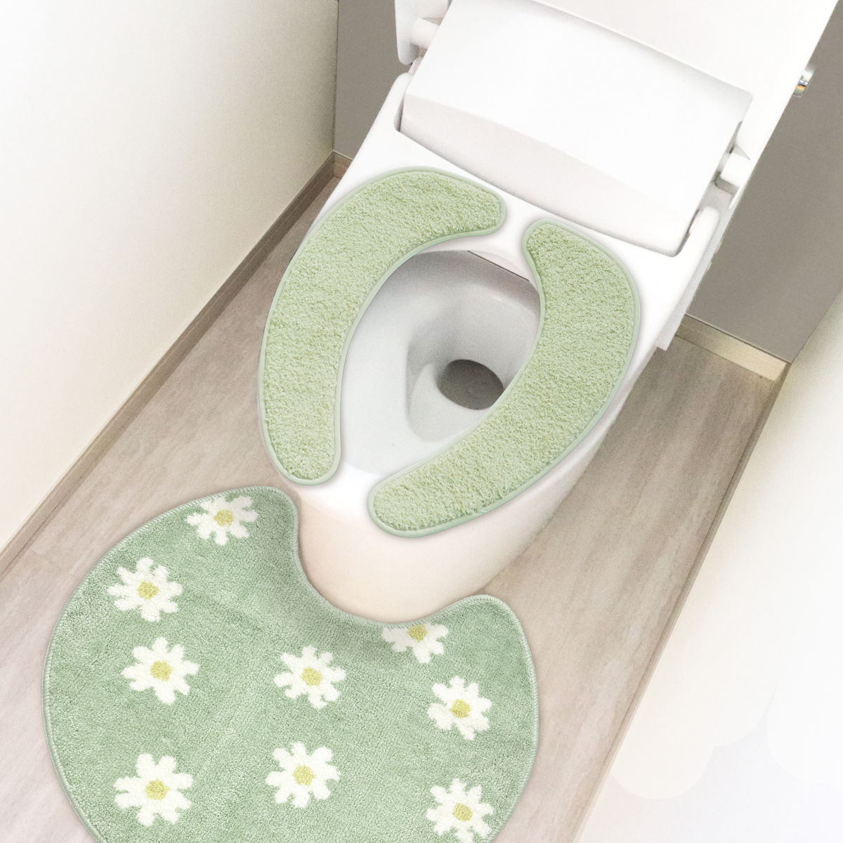 便座シート pogeun 貼るだけ ( 便座 シート 便座クッション 便座カバー 兼用シート 抗菌 防臭 洗える 丸洗い 韓国風 かわいい シンプル 無地 U型 O型 洗浄暖房型 トイレタリー トイレ用品 トイレグッズ ) 【グリーン】 グリーン