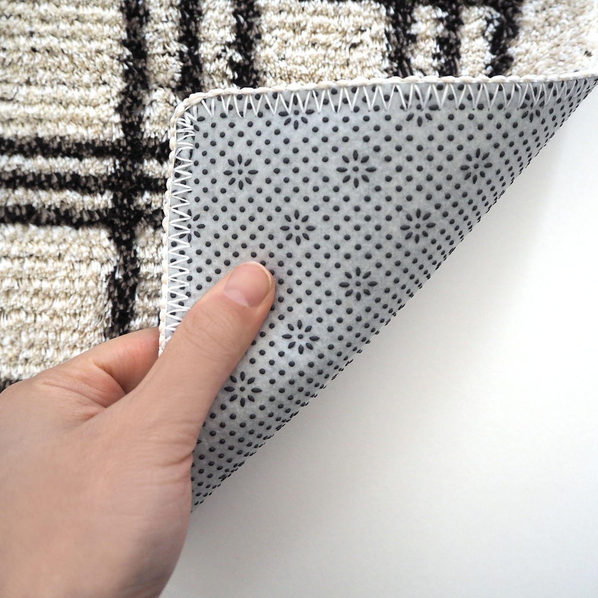 キッチンマット 45×180cm marleインテリアマット チェック ( キッチン マット 180cm キッチンラグ カーペット ラグ 台所マット 長方形 インテリアマット 滑り止め付き 床暖房対応 洗える チェック柄 ) 【アイボリー】 アイボリー