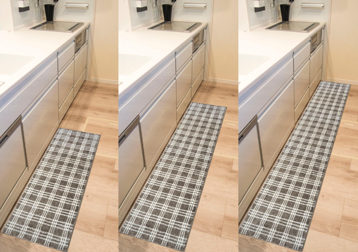キッチンマット 45×180cm marleインテリアマット チェック ( キッチン マット 180cm キッチンラグ カーペット ラグ 台所マット 長方形 インテリアマット 滑り止め付き 床暖房対応 洗える チェック柄 ) 【アイボリー】 アイボリー