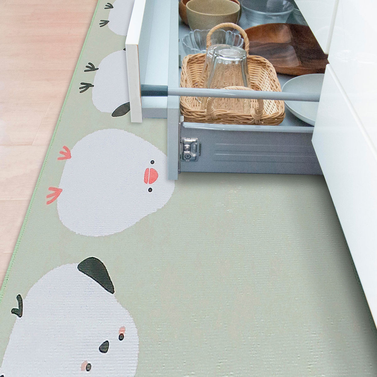 キッチンマット フラフィット インテリアマット 45×180cm ( 45cm 180cm 洗える 台所マット キッチン マット キッチン用マット キッチンラグ カーペット 滑り止め 長方形 汚れ防止 キッチン床 おしゃれ かわいい 動物 ) 【コトリ】 コトリ