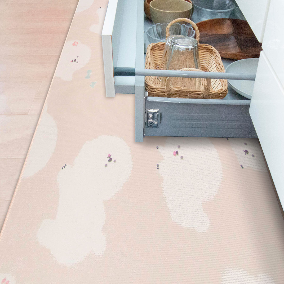 キッチンマット フラフィット インテリアマット 45×180cm ( 45cm 180cm 洗える 台所マット キッチン マット キッチン用マット キッチンラグ カーペット 滑り止め 長方形 汚れ防止 キッチン床 おしゃれ かわいい 動物 ) 【コトリ】 コトリ