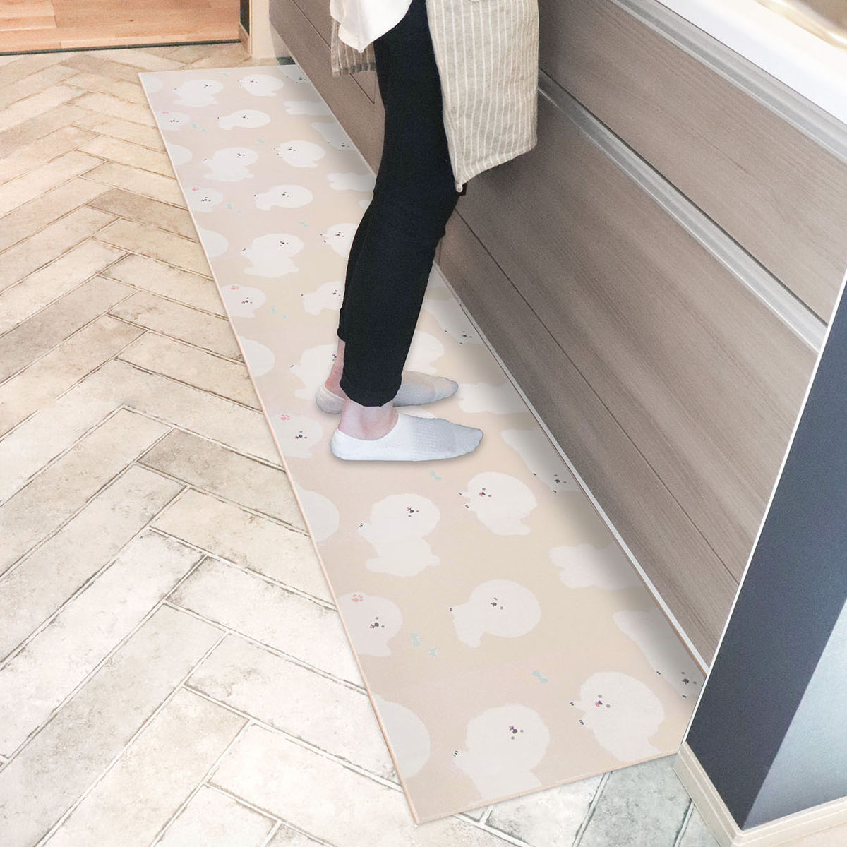 キッチンマット フラフィット インテリアマット 45×240cm ( 45cm 240cm 洗える 台所マット キッチン マット キッチン用マット キッチンラグ カーペット 滑り止め 長方形 汚れ防止 キッチン床 おしゃれ かわいい 動物 ) 【ビジョンフリーゼ】 ビジョンフリーゼ