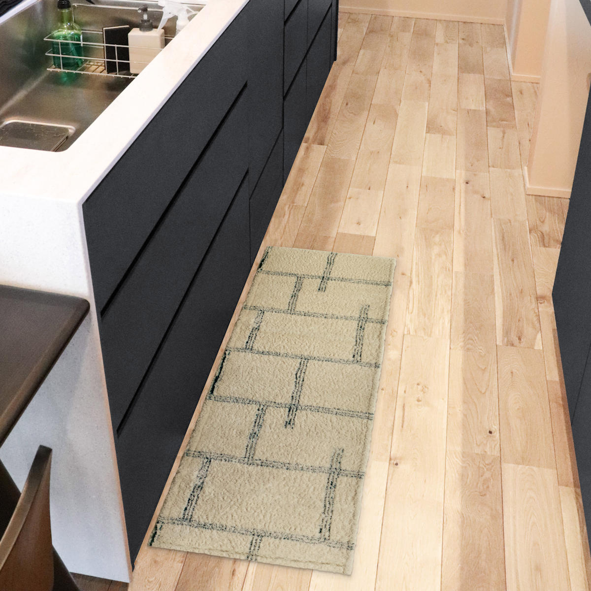 キッチンマット kietoインテリアマット 45×120cm ( 洗える 滑り止め加工 おしゃれ マット 45cm 120cm キッチン 台所 床 フロア キッチン用マット 台所用マット キッチンラグ 長方形 洗濯可能 滑り止め 薄手 短毛 シンプル ) 【アイボリー】 アイボリー