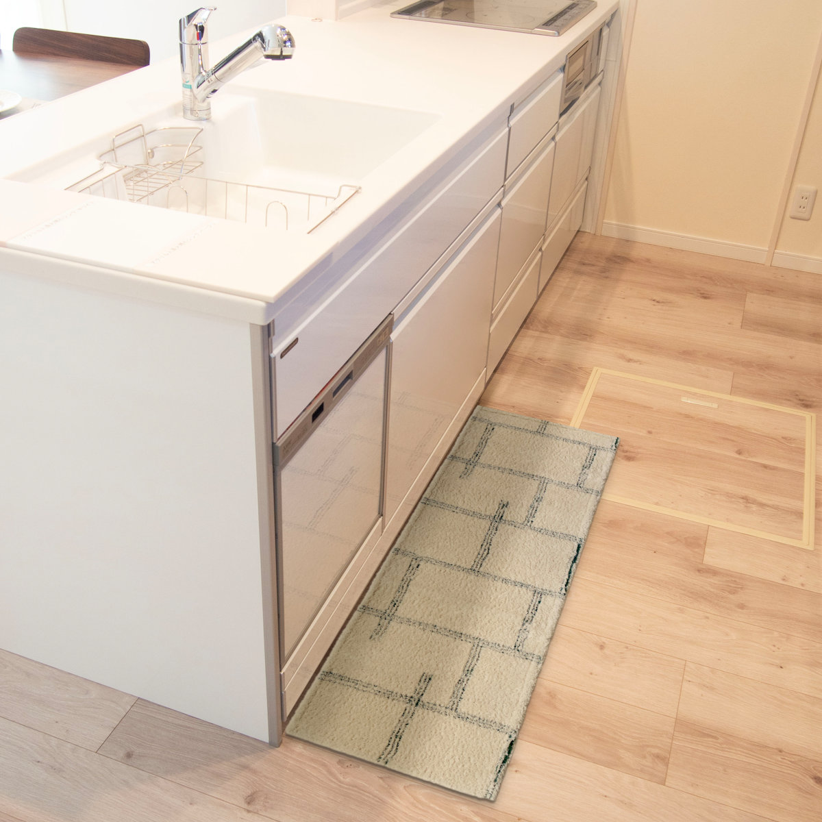 キッチンマット kietoインテリアマット 45×120cm ( 洗える 滑り止め加工 おしゃれ マット 45cm 120cm キッチン 台所 床 フロア キッチン用マット 台所用マット キッチンラグ 長方形 洗濯可能 滑り止め 薄手 短毛 シンプル ) 【アイボリー】 アイボリー