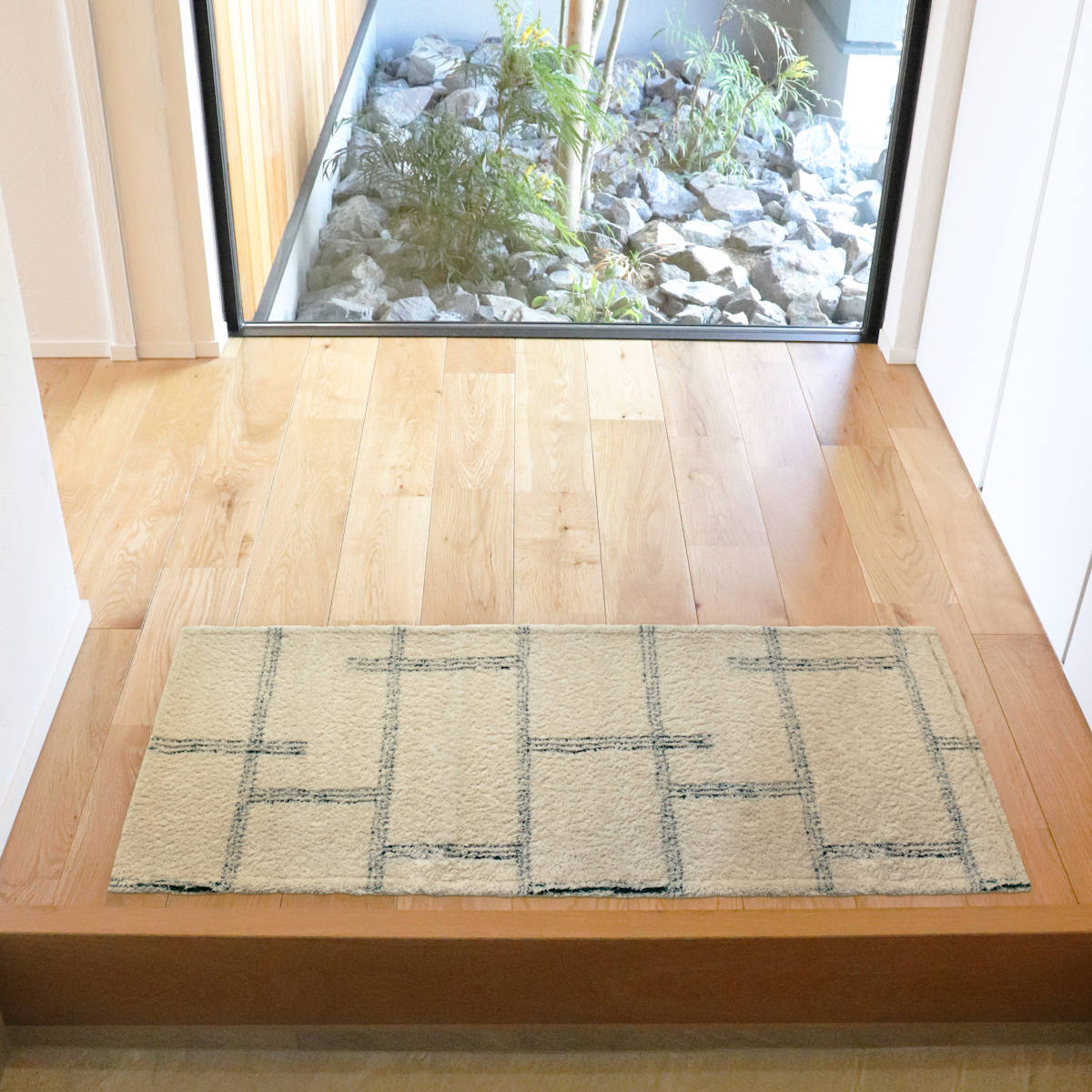 キッチンマット kietoインテリアマット 45×120cm ( 洗える 滑り止め加工 おしゃれ マット 45cm 120cm キッチン 台所 床 フロア キッチン用マット 台所用マット キッチンラグ 長方形 洗濯可能 滑り止め 薄手 短毛 シンプル ) 【アイボリー】 アイボリー