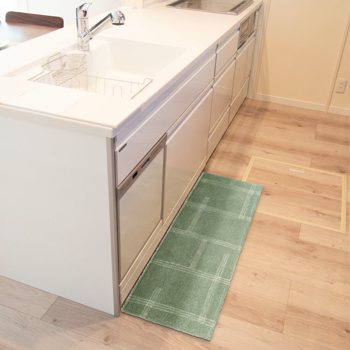 キッチンマット kietoインテリアマット 45×120cm ( 洗える 滑り止め加工 おしゃれ マット 45cm 120cm キッチン 台所 床 フロア キッチン用マット 台所用マット キッチンラグ 長方形 洗濯可能 滑り止め 薄手 短毛 シンプル ) 【アイボリー】 アイボリー