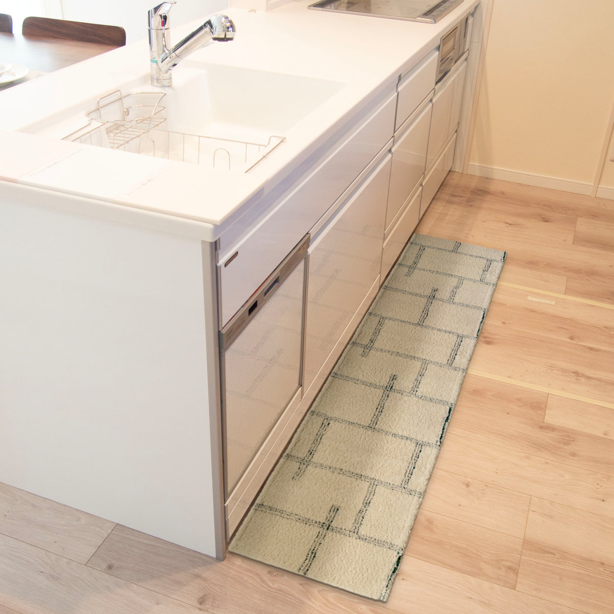 キッチンマット kieto インテリアマット 45×180cm ( 洗える 滑り止め加工 おしゃれ マット 45cm 180cm キッチン 台所 床 フロア キッチン用マット 台所用マット キッチンラグ 長方形 洗濯可能 滑り止め 薄手 短毛 シンプル ) 【アイボリー】 アイボリー