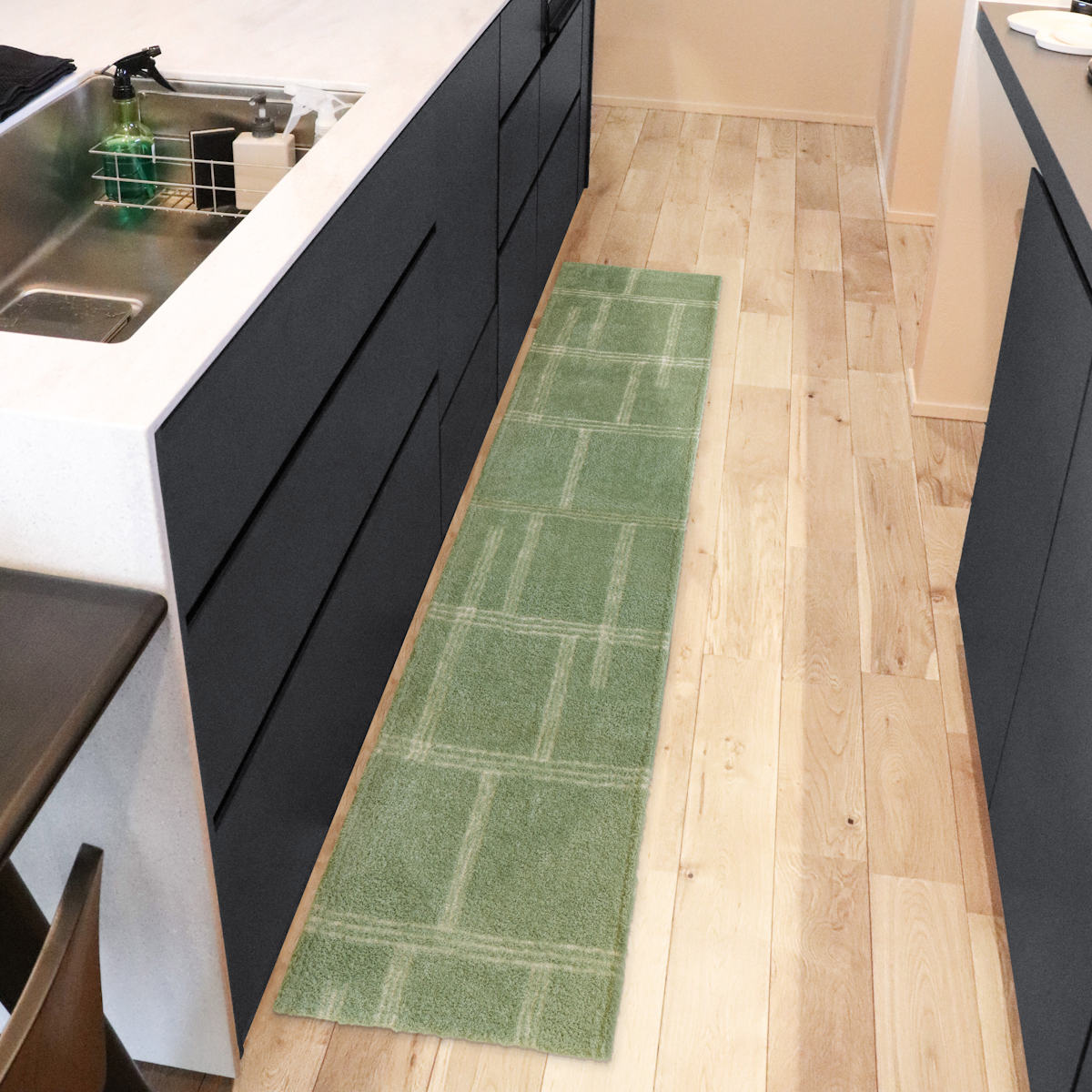 キッチンマット kieto インテリアマット 45×180cm ( 洗える 滑り止め加工 おしゃれ マット 45cm 180cm キッチン 台所 床 フロア キッチン用マット 台所用マット キッチンラグ 長方形 洗濯可能 滑り止め 薄手 短毛 シンプル ) 【アイボリー】 アイボリー