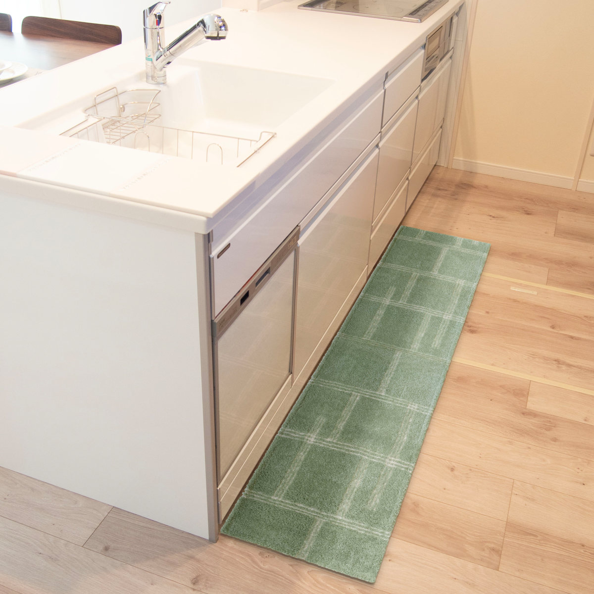 キッチンマット kieto インテリアマット 45×180cm ( 洗える 滑り止め加工 おしゃれ マット 45cm 180cm キッチン 台所 床 フロア キッチン用マット 台所用マット キッチンラグ 長方形 洗濯可能 滑り止め 薄手 短毛 シンプル ) 【アイボリー】 アイボリー