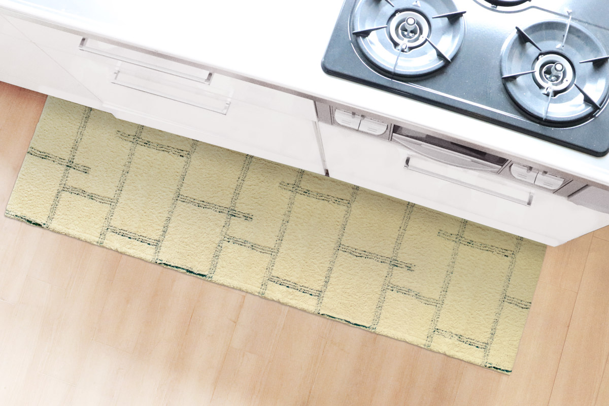 キッチンマット kieto インテリアマット 45×180cm ( 洗える 滑り止め加工 おしゃれ マット 45cm 180cm キッチン 台所 床 フロア キッチン用マット 台所用マット キッチンラグ 長方形 洗濯可能 滑り止め 薄手 短毛 シンプル ) 【アイボリー】 アイボリー