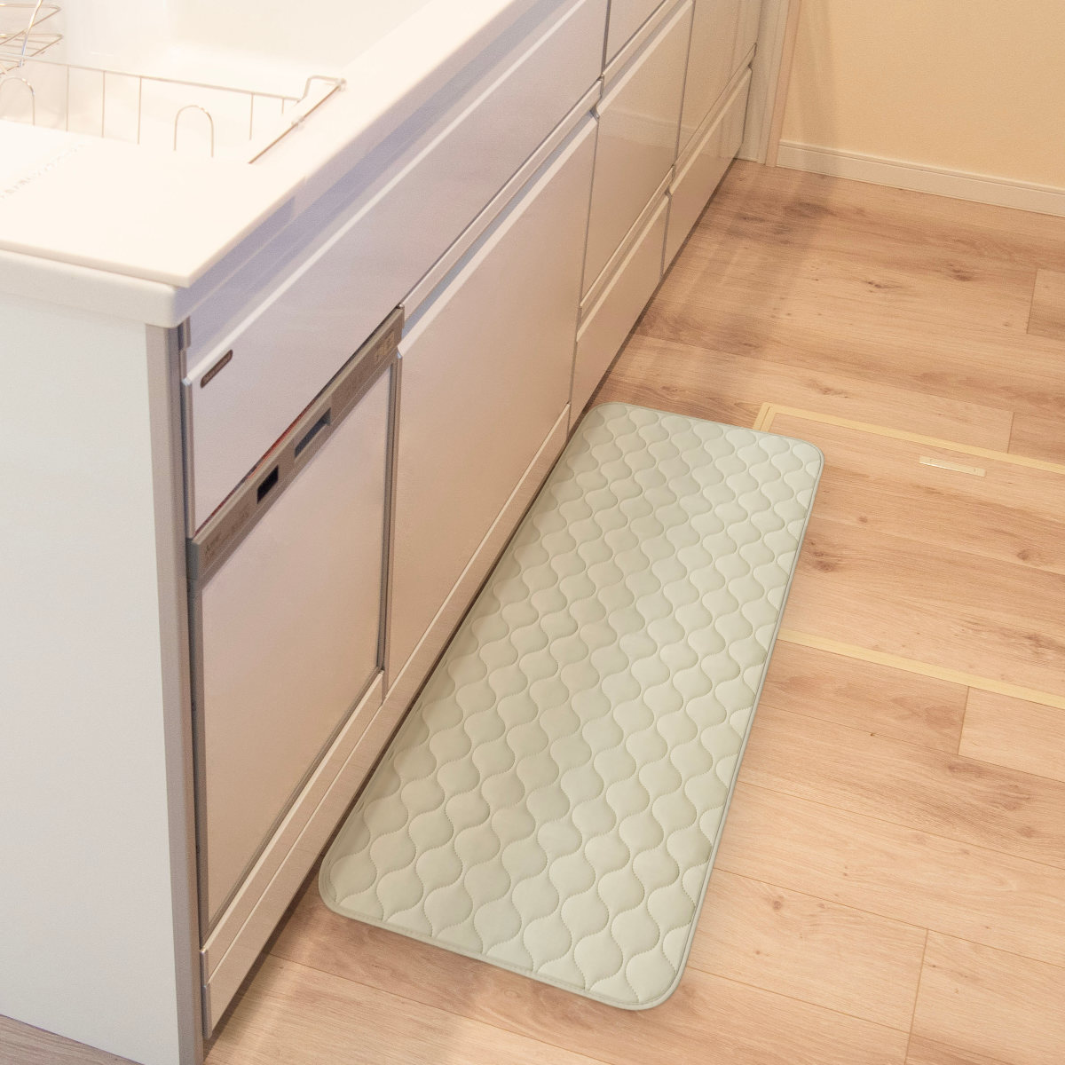 キッチンマット mocchin ひんやり 冷感 インテリアマット 48×120cm ( マット 夏用キッチンマット マルチマット 接触冷感 洗える 滑り止め加工 キッチン用マット 台所用マット キッチンラグ 涼しい 長方形 洗濯可能 シンプル ) 【グレー】 グレー