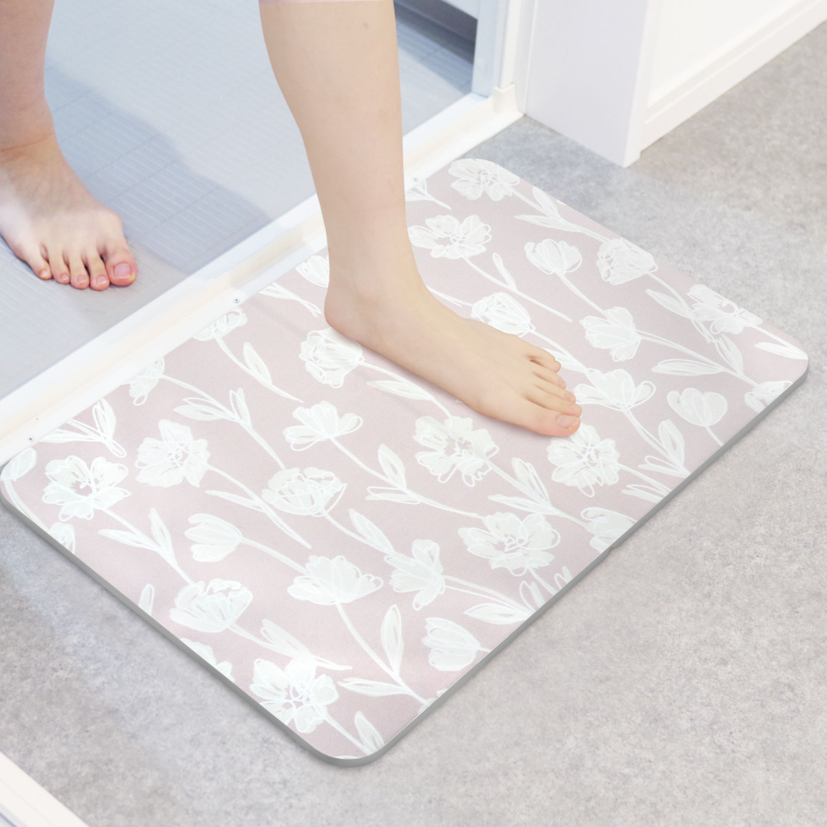 バスマット sofrel 洗えて畳めるソフトバスマット 39×60cm ( お風呂マット 足拭きマット 抗菌 防臭 吸水 滑り止め マット 浴室マット フラワー フォント テラゾー ニュアンス シンプル バスグッズ ) 【ニュアンス】 ニュアンス