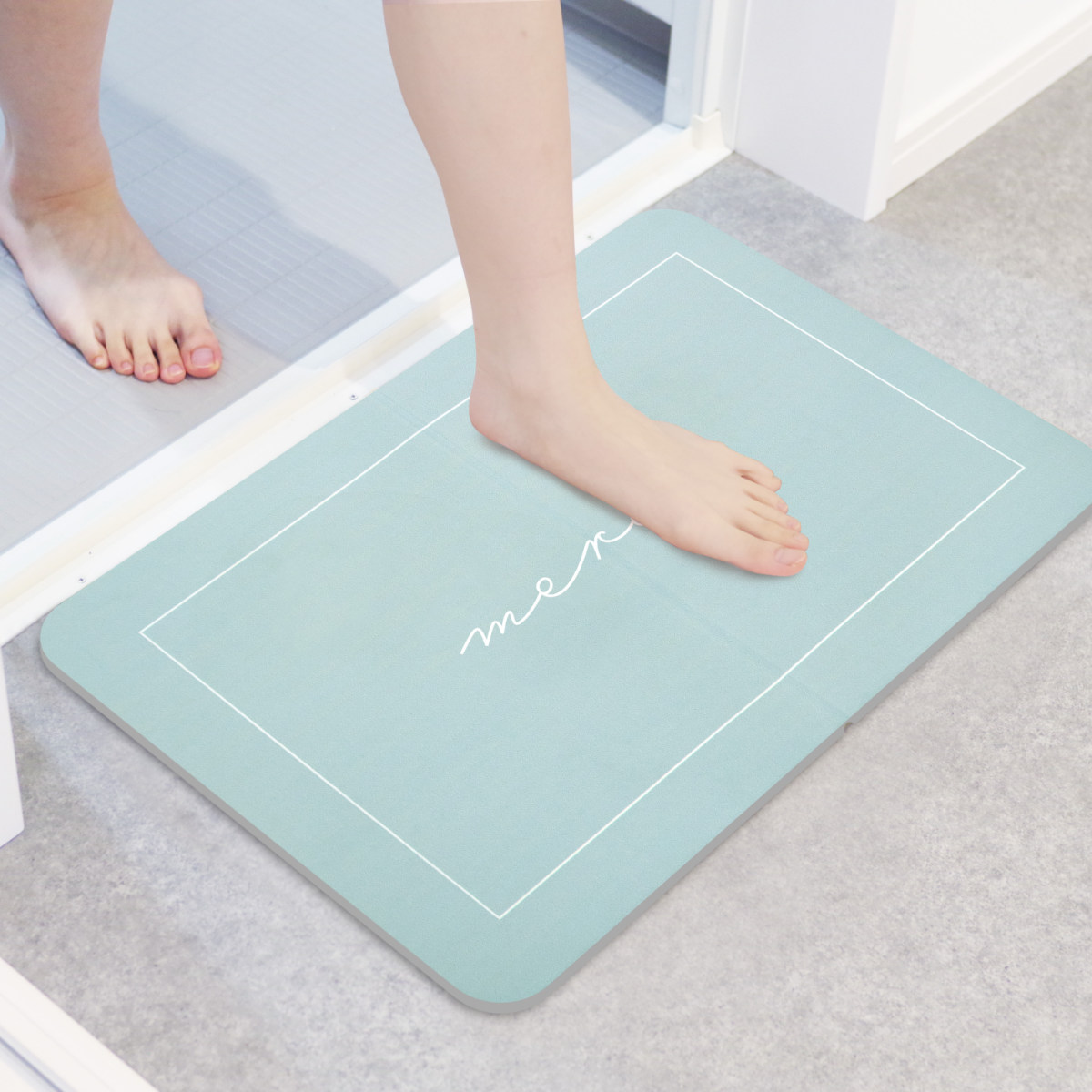 バスマット sofrel 洗えて畳めるソフトバスマット 39×60cm ( お風呂マット 足拭きマット 抗菌 防臭 吸水 滑り止め マット 浴室マット フラワー フォント テラゾー ニュアンス シンプル バスグッズ ) 【ニュアンス】 ニュアンス