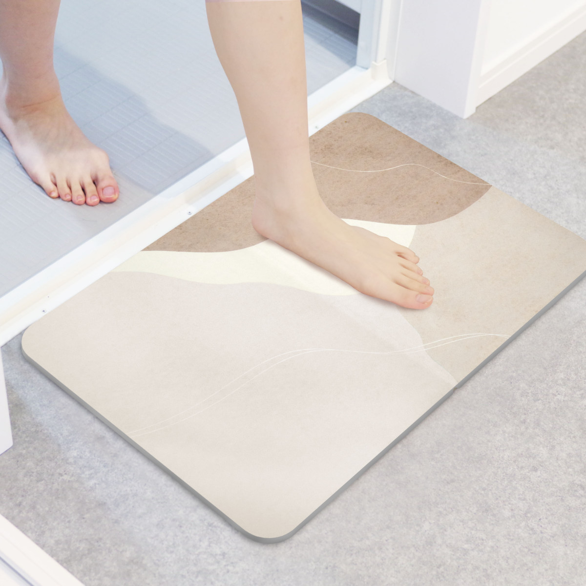 バスマット sofrel 洗えて畳めるソフトバスマット 39×60cm ( お風呂マット 足拭きマット 抗菌 防臭 吸水 滑り止め マット 浴室マット フラワー フォント テラゾー ニュアンス シンプル バスグッズ ) 【ニュアンス】 ニュアンス