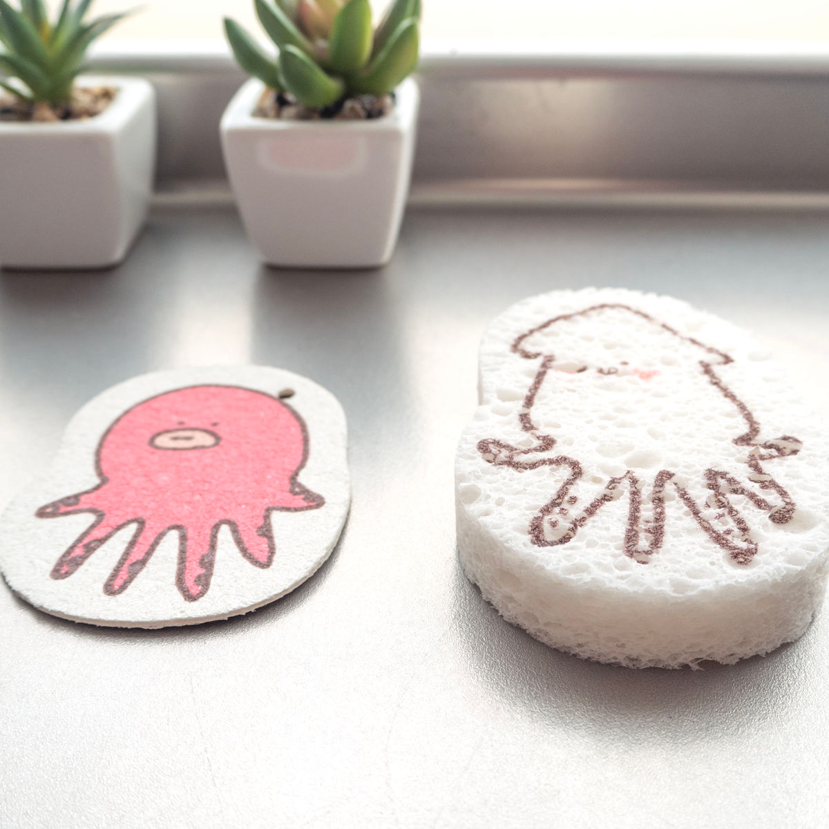 キッチンスポンジ pukutena 水でふくらむ セルローススポンジ 海の生き物 ( キッチン スポンジ 台所スポンジ 食器用スポンジ 天然素材 速乾 キッチン用スポンジ 食器スポンジ 台所用スポンジ セルロース 傷つけない やわらかい ) 【たこ】 たこ