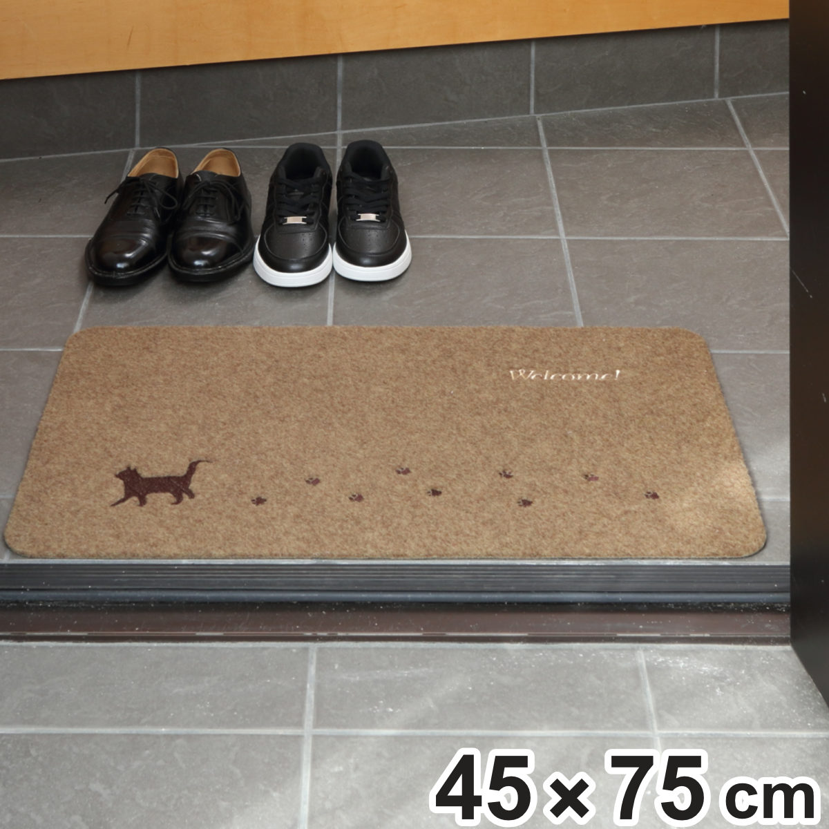 玄関マット 屋外兼用 45x75cm 厚さ0.3cm キャット （ エントランスマット 屋外マット 玄関用マット 水洗い可能 滑り止め加工 屋内外 室内 室外 室内外 猫 ネコ カワイイ おしゃれ シンプル 45cm 75cm ）