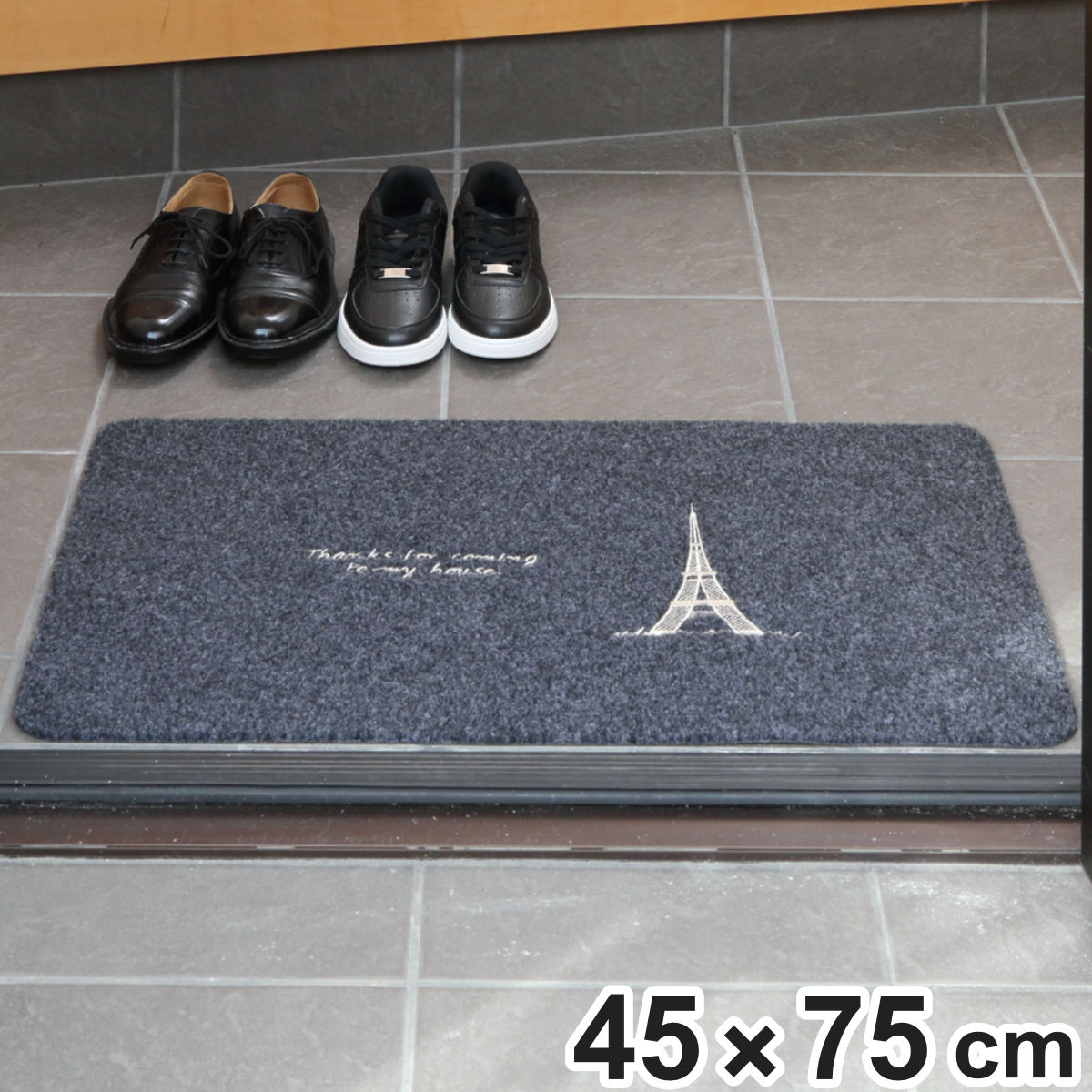 玄関マット 屋外兼用 45x75cm 厚さ0.3cm エッフェル塔 （ エントランスマット 屋外マット 玄関用マット 水洗い可能 滑り止め加工 屋内外 室内 室外 室内外 ナチュラル カワイイ おしゃれ シンプル 45cm 75cm ）