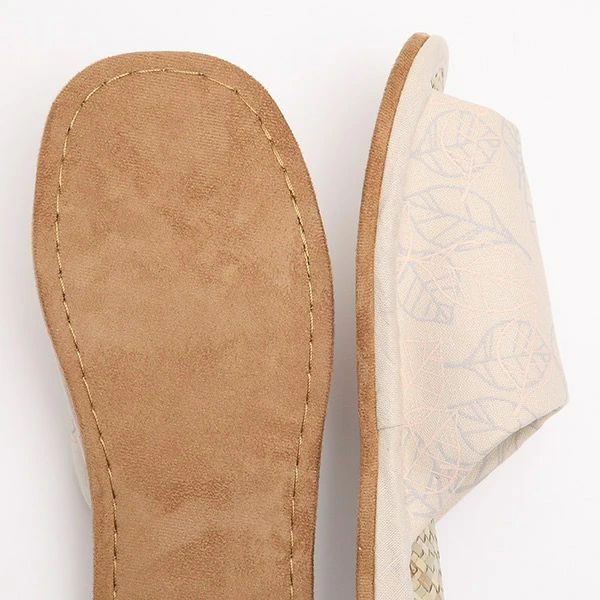 スリッパ 麻プリント網代編み外縫い M ( ルームシューズ ルームスリッパ 室内 レディース 夏 夏用 ナチュラル リーフ リーフ柄 麻 竹 来客用 室内用 前開き ) 【グリーン】 グリーン