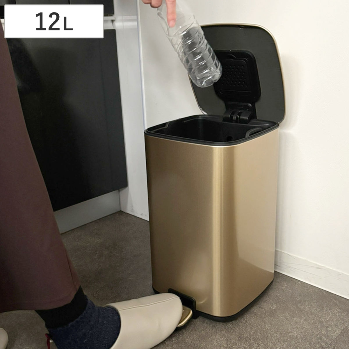 ゴミ箱 12L JAVA ステンレス製 ペダル ( ごみ箱 12リットル ふた付き 小さい ステンレス ペダル式 インナーボックス付き キッチン 部屋用 消臭剤ポケット付き )