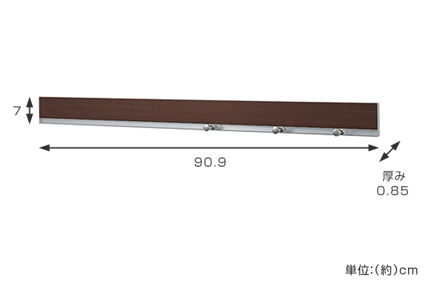 ハンギングレール 長押レール フック付 幅90cm 壁掛け ( ウォールハンガー 壁用 収納 壁面 レールフック コートハンガー 目立たない コート掛け 帽子掛け レール フック ハンガーフック ディスプレイ ) 【セピア】 セピア