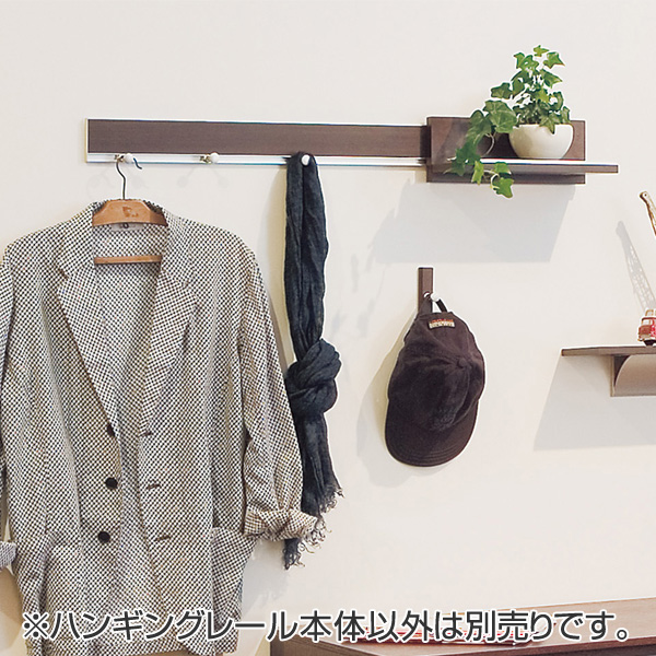 ハンギングレール 長押レール フック付 幅90cm 壁掛け ( ウォールハンガー 壁用 収納 壁面 レールフック コートハンガー 目立たない コート掛け 帽子掛け レール フック ハンガーフック ディスプレイ ) 【セピア】 セピア