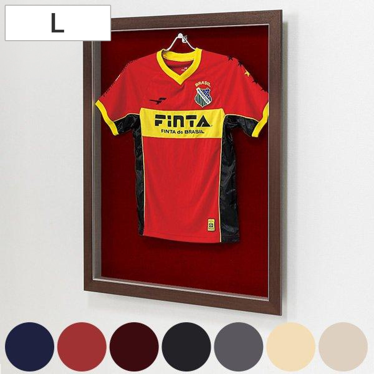 ユニフォーム 収納 ユニフォーム額 L203 Lサイズ フレーム セピア ( 額 ディスプレイ 額縁 ユニフォームケース 扉式 L 壁掛け コレクション ディスプレイケース バックボード 7色 飾る ハンガー Tシャツ インテリア ) 【セピア×ベージュ】