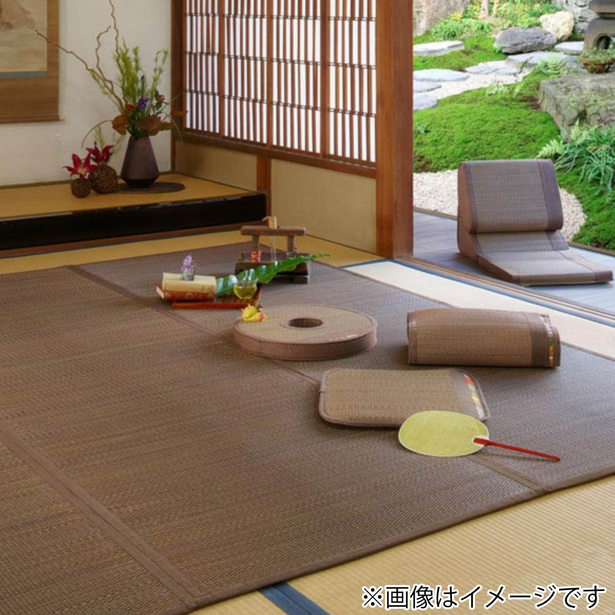 い草 上敷き 花ござ 与那国 8畳 約352×352cm ブラウン ( 江戸間 8帖 い草上敷き 和室 不織布 裏貼り い草ラグ 敷物 畳マット 天然素材 防ダニ 防カビ 抗菌効果 )