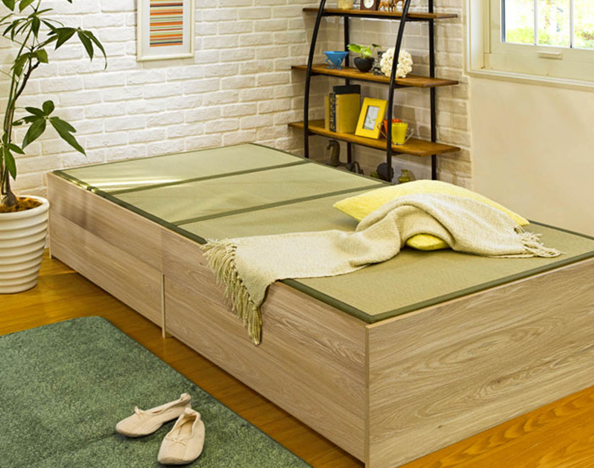 畳ベッド シングル 引出し2杯 小上がり シンプル ( ベッドフレーム 畳 ベッド ヘッドレス 天然い草 引出し たたみ 抗菌 調湿 消臭 畳マットレス 畳付 ブラウン ナチュラル ) 【ブラウン】 ブラウン