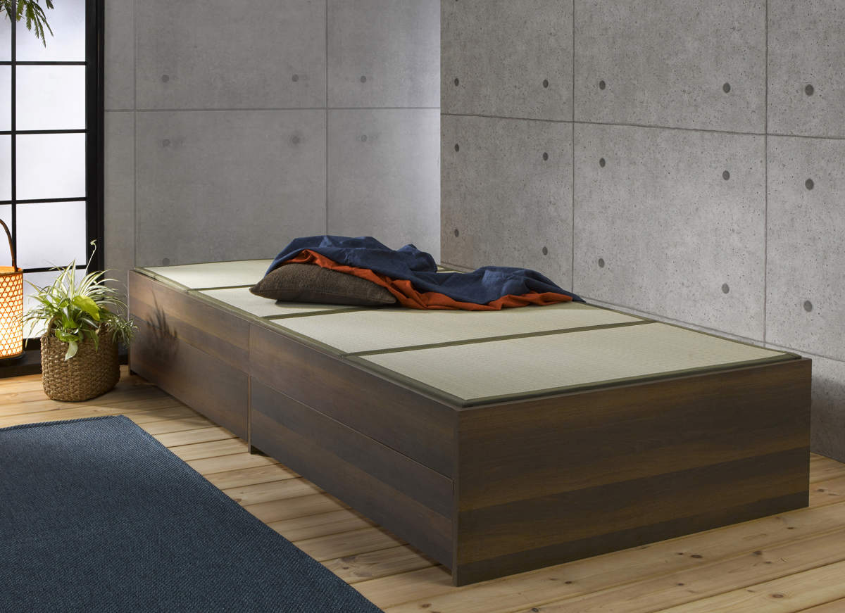 畳ベッド シングル 引出し2杯 小上がり シンプル ( ベッドフレーム 畳 ベッド ヘッドレス 天然い草 引出し たたみ 抗菌 調湿 消臭 畳マットレス 畳付 ブラウン ナチュラル ) 【ブラウン】 ブラウン