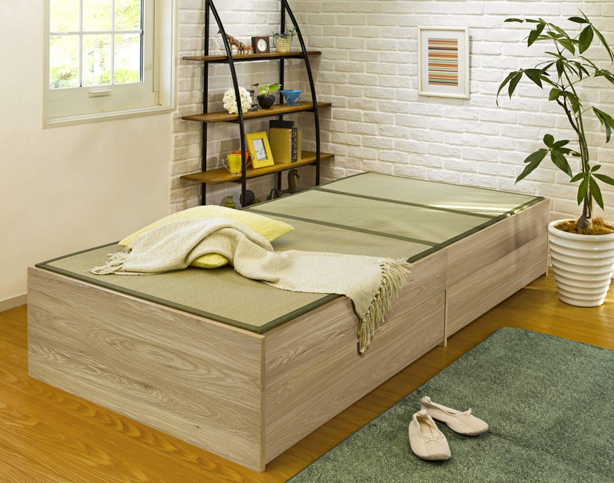 畳ベッド シングル 引出し2杯 小上がり シンプル ( ベッドフレーム 畳 ベッド ヘッドレス 天然い草 引出し たたみ 抗菌 調湿 消臭 畳マットレス 畳付 ブラウン ナチュラル ) 【ブラウン】 ブラウン