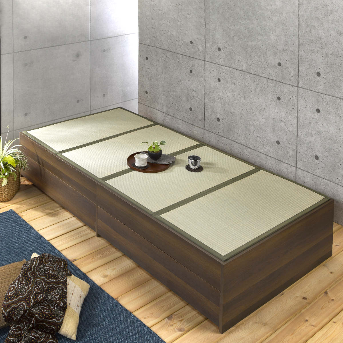 畳ベッド シングル 引出し2杯 小上がり シンプル ( ベッドフレーム 畳 ベッド ヘッドレス 天然い草 引出し たたみ 抗菌 調湿 消臭 畳マットレス 畳付 ブラウン ナチュラル ) 【ブラウン】 ブラウン