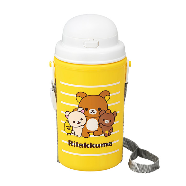 Lohaco 水筒 ストロー プラスチック 保冷 リラックマ 450ml 子供用水筒 ストロー付 保冷専用 幼稚園 保育園 日本製 ワンタッチ ストロー付き水筒 キャラクター 軽量 ストローボトル りらっくま ショルダーベルト付き 子供 水筒 マグボトル リビングート ロハコ店