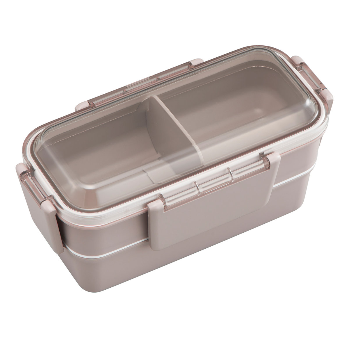 弁当箱 600ml カームカラー ランチボックス二段 仕切付 ( 食洗機対応 レンジ対応 二段 抗菌 ドーム型 4点ロック 日本製 仕切り付き 銀 AG 食洗機OK レンジOK お弁当 弁当 抗菌加工 二段弁当 )