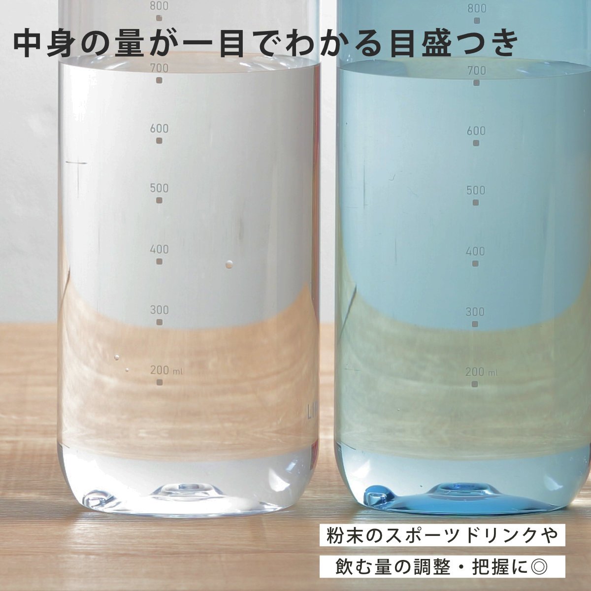 LIPPY ウォーターボトル 1L 水筒 ( 直飲み クリアボトル マグボトル スポーツボトル 常温 大容量 日本製 マグ ボトル クリア ハンドル付き 透明 軽量 目盛り付き おしゃれ 大人 ) 【グレー】 グレー