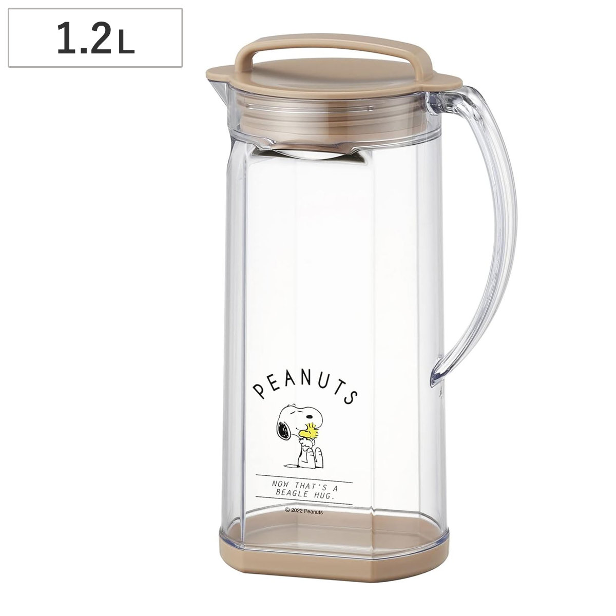 ピッチャー 1.2L SNOOPY 2WAY PEANUTS （ 冷水筒 スヌーピー 横置き 縦置き プラスチック 麦茶ポット 水差し 冷水ポット 日本製 プラスチック製 縦 横 スリム 麦茶 水 お茶 取っ手付き 軽い 割れにくい 国産 おしゃれ キャラクター ）