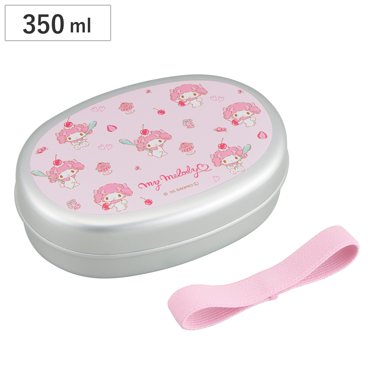 弁当箱 350ml アルミ子供弁当箱M 仕切付 マイメロディ （ アルミ弁当箱 お弁当箱 ランチボックス 一段 保温庫対応 子供 日本製 保温庫 OK お弁当 弁当 幼稚園 保育園 ランチベルト付き 仕切り付き キッズ ）