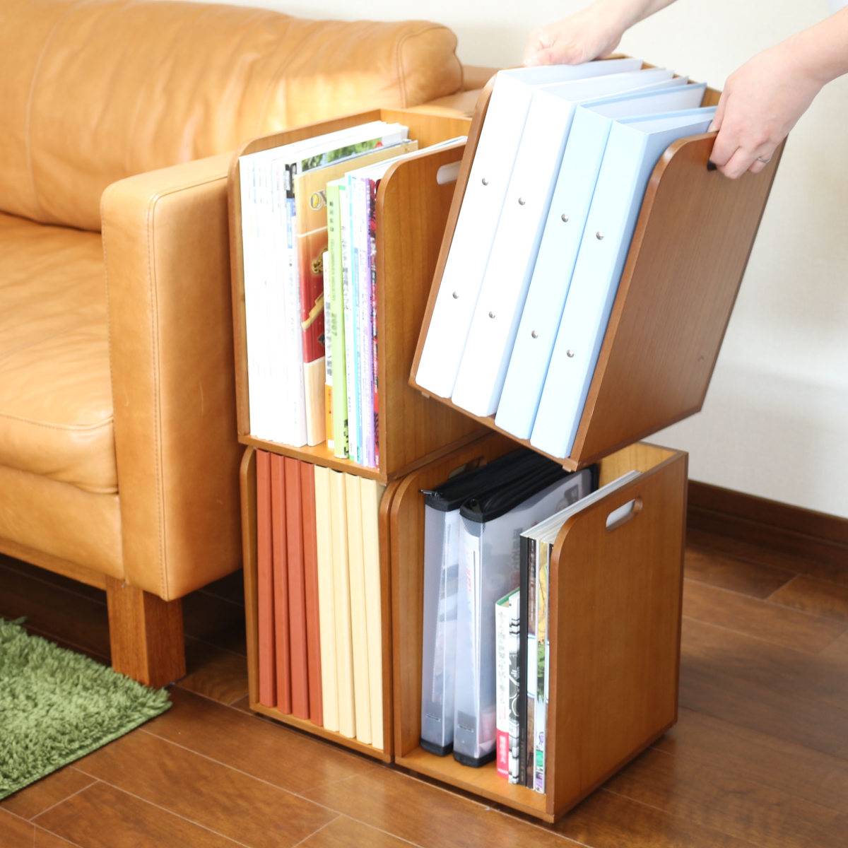 ブックラック スタッキングできるブックラック 本棚 積み重ね 木製 幅20×奥行25×高さ33cm ( 本立て 本 収納 ブックエンド スタンド 卓上 デスク 卓上収納 ファイルスタンド デスク収納 ファイル収納 ファイル 雑誌 絵本 教科書 )