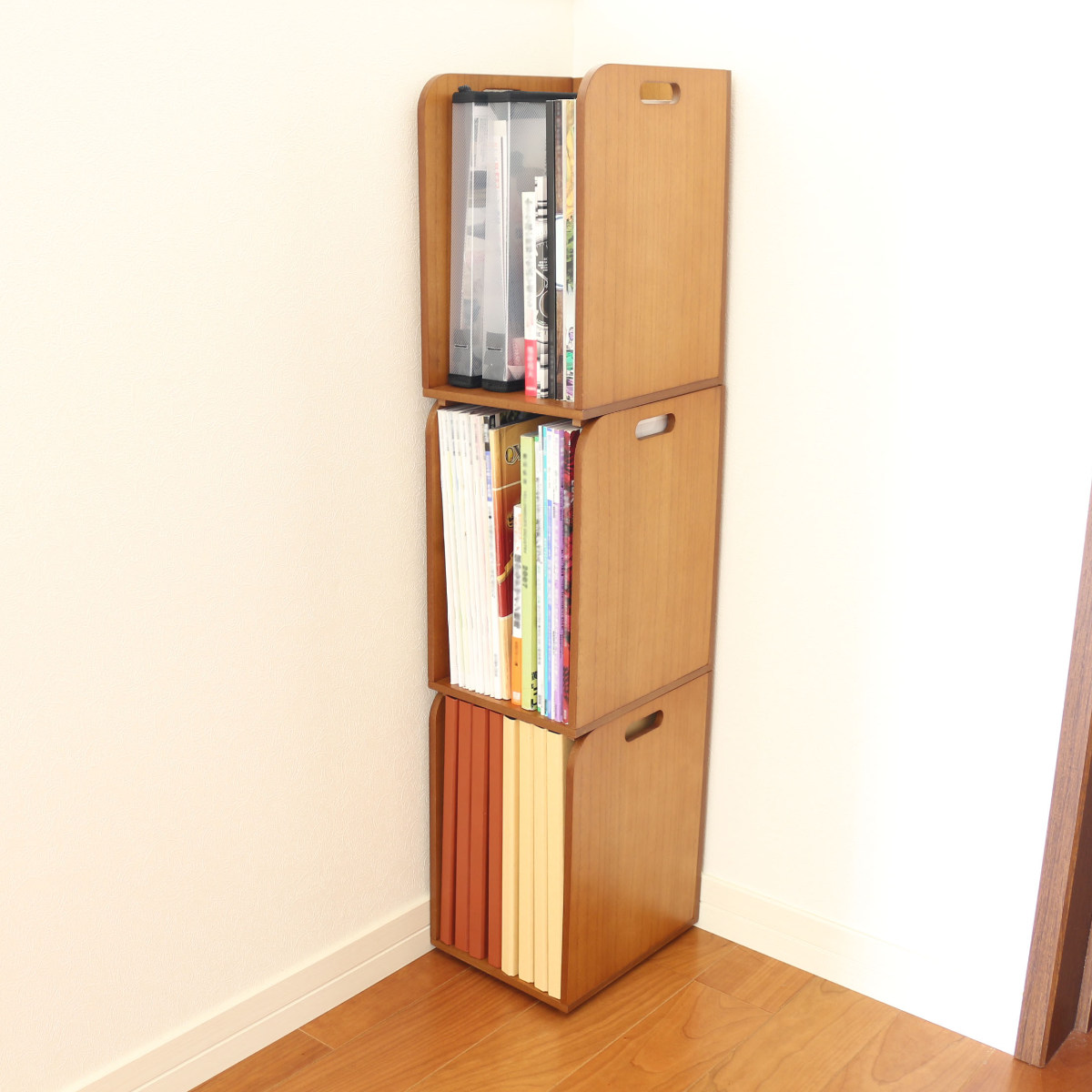 ブックラック スタッキングできるブックラック 本棚 積み重ね 木製 幅20×奥行25×高さ33cm ( 本立て 本 収納 ブックエンド スタンド 卓上 デスク 卓上収納 ファイルスタンド デスク収納 ファイル収納 ファイル 雑誌 絵本 教科書 )