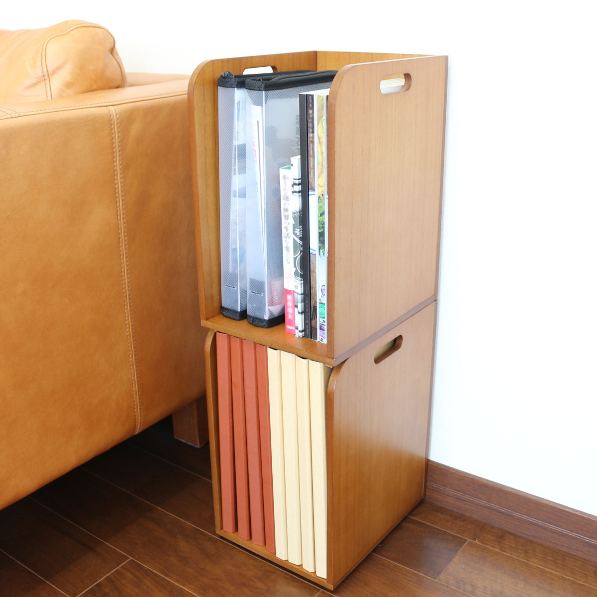 ブックラック スタッキングできるブックラック 本棚 積み重ね 木製 幅20×奥行25×高さ33cm ( 本立て 本 収納 ブックエンド スタンド 卓上 デスク 卓上収納 ファイルスタンド デスク収納 ファイル収納 ファイル 雑誌 絵本 教科書 )