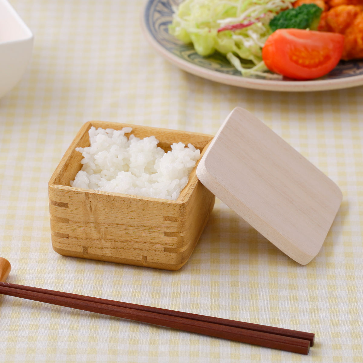 ご飯容器 保存容器 kirisai 桐のレンジでごはん鉢 小 ( おひつ お櫃 茶碗 桐 食器 日本製 調湿 冷凍ご飯 電子レンジ対応 冷凍 冷蔵 ご飯 鉢 お米 白米 むし鉢 蒸し器 容器 レンジ調理 温め直し 美味しい コンパクト 正方形 120g )