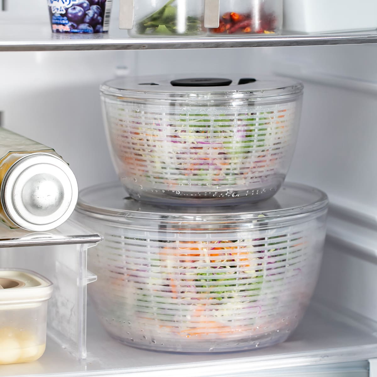 OXO サラダスピナー クリア 小 食洗機対応 野菜水切り器 ( オクソー 野菜水切りかご スピナー 手動 滑り止め付き ボウル コランダー 分解 下ごしらえ用品 時短 便利グッズ キッチンツール )