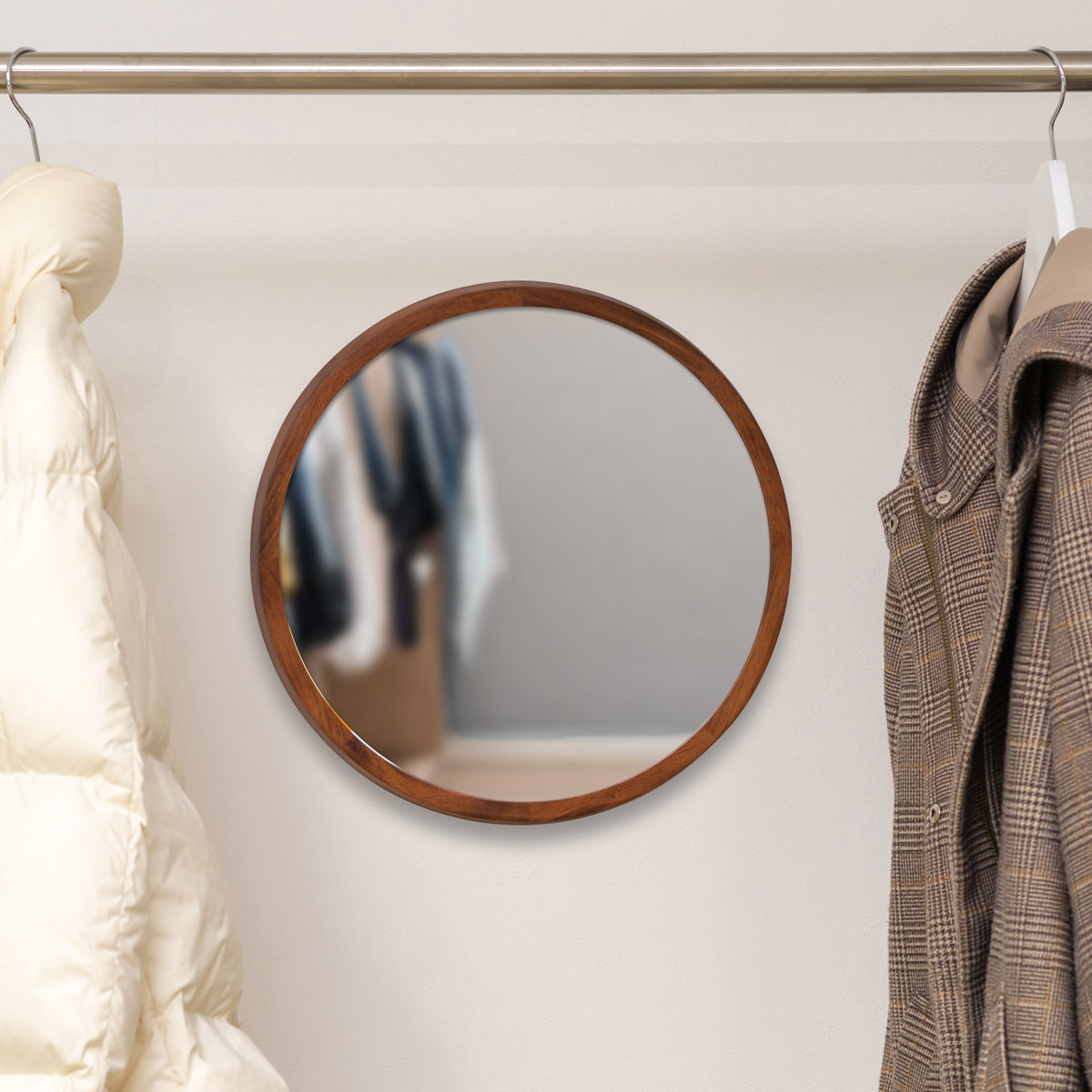 ミラー ウォールミラー 直径34.8cm 壁掛け 木製 無垢材 天然木 鏡 かがみ 円形 丸型 ( カガミ 姿見 壁掛け鏡 壁掛けミラー 壁 掛け 吊り下げ 玄関 リビング 丸 木 ウッド ) 【ナチュラル】 ナチュラル