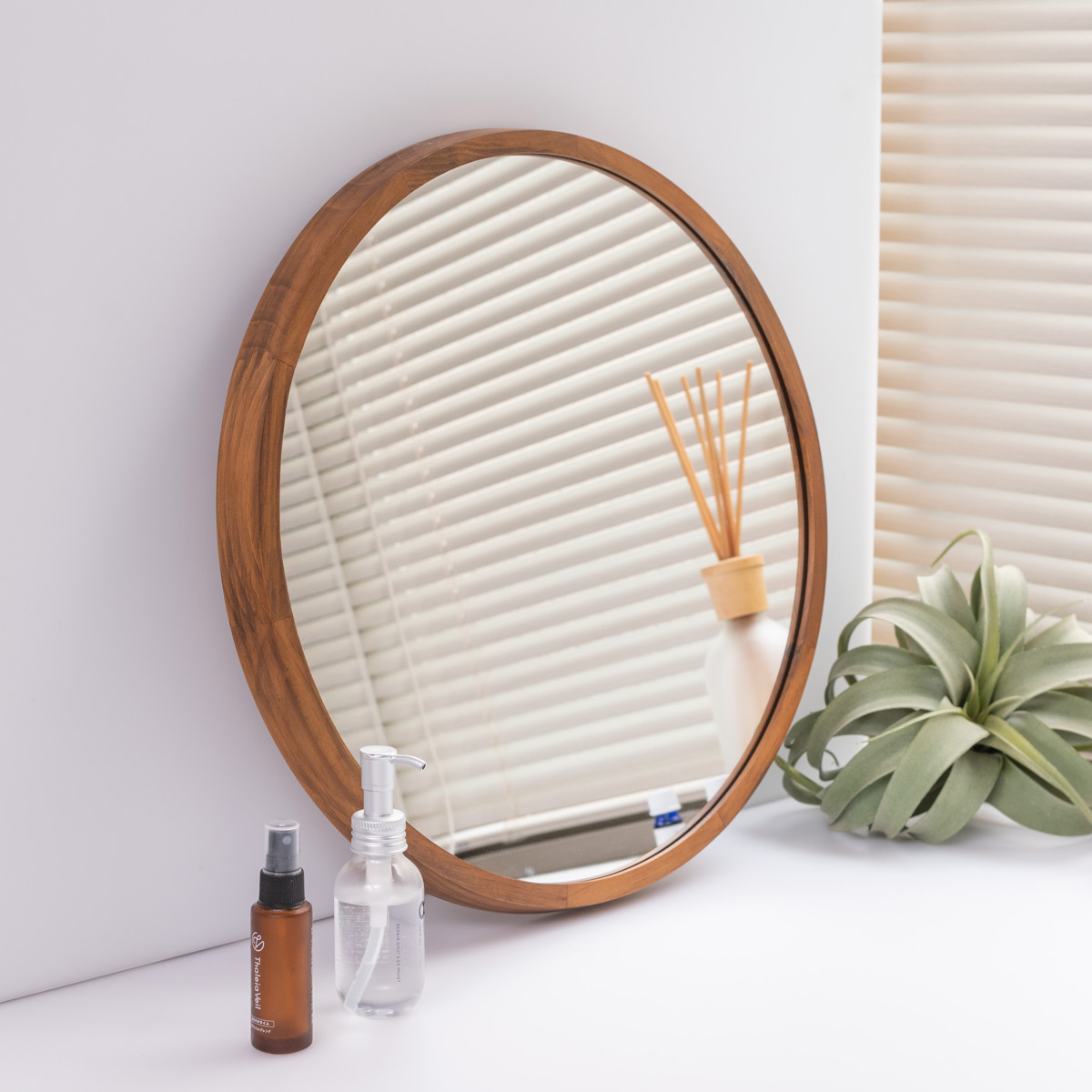 ウォールミラー 丸型 木製フレーム 直径46.5cm アコウスティック ( 鏡 ミラー 天然木 無垢 パイン材 丸 円形 北欧 ブラウン ナチュラル おしゃれ シンプル インテリア ) 【ブラウン】 ブラウン
