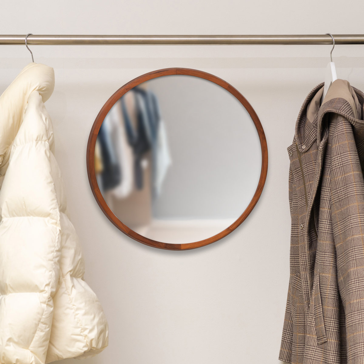 ウォールミラー 丸型 木製フレーム 直径46.5cm アコウスティック ( 鏡 ミラー 天然木 無垢 パイン材 丸 円形 北欧 ブラウン ナチュラル おしゃれ シンプル インテリア ) 【ブラウン】 ブラウン