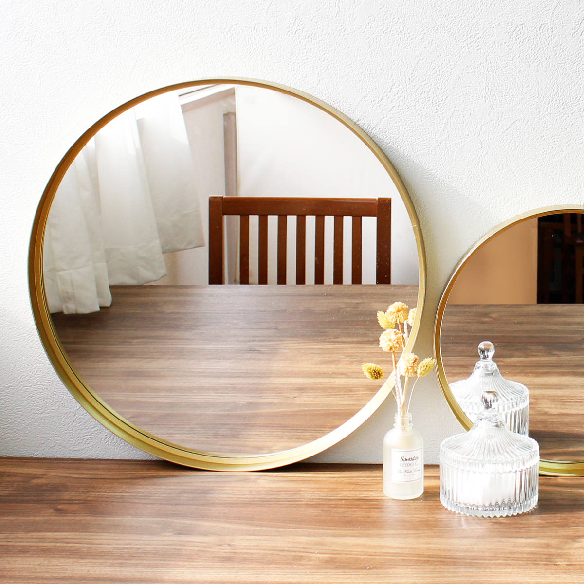 ウォールミラー 直径45cm LL 飛散防止加工 グロシア ラウンドミラー 日本製 ( 鏡 ミラー 円形 ゴールドフレーム 飛散防止 壁掛け 丸形 ゴールド 吊り下げ インテリア 身だしなみ )