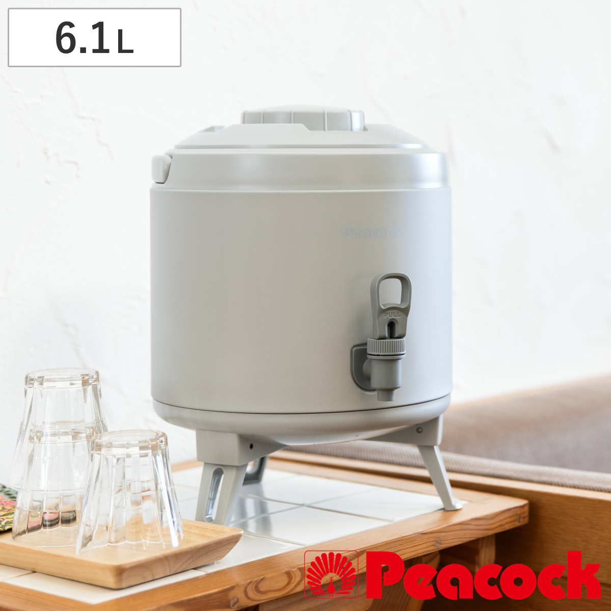 ウォータージャグ キーパー 6.1L （ 保冷 保温 スポーツジャグ ウォーターキーパー 6.1リットル オシャレ サーバー タンク ライトグレー グレー シンプル 日本製 国産 広口 二重ぶた ）